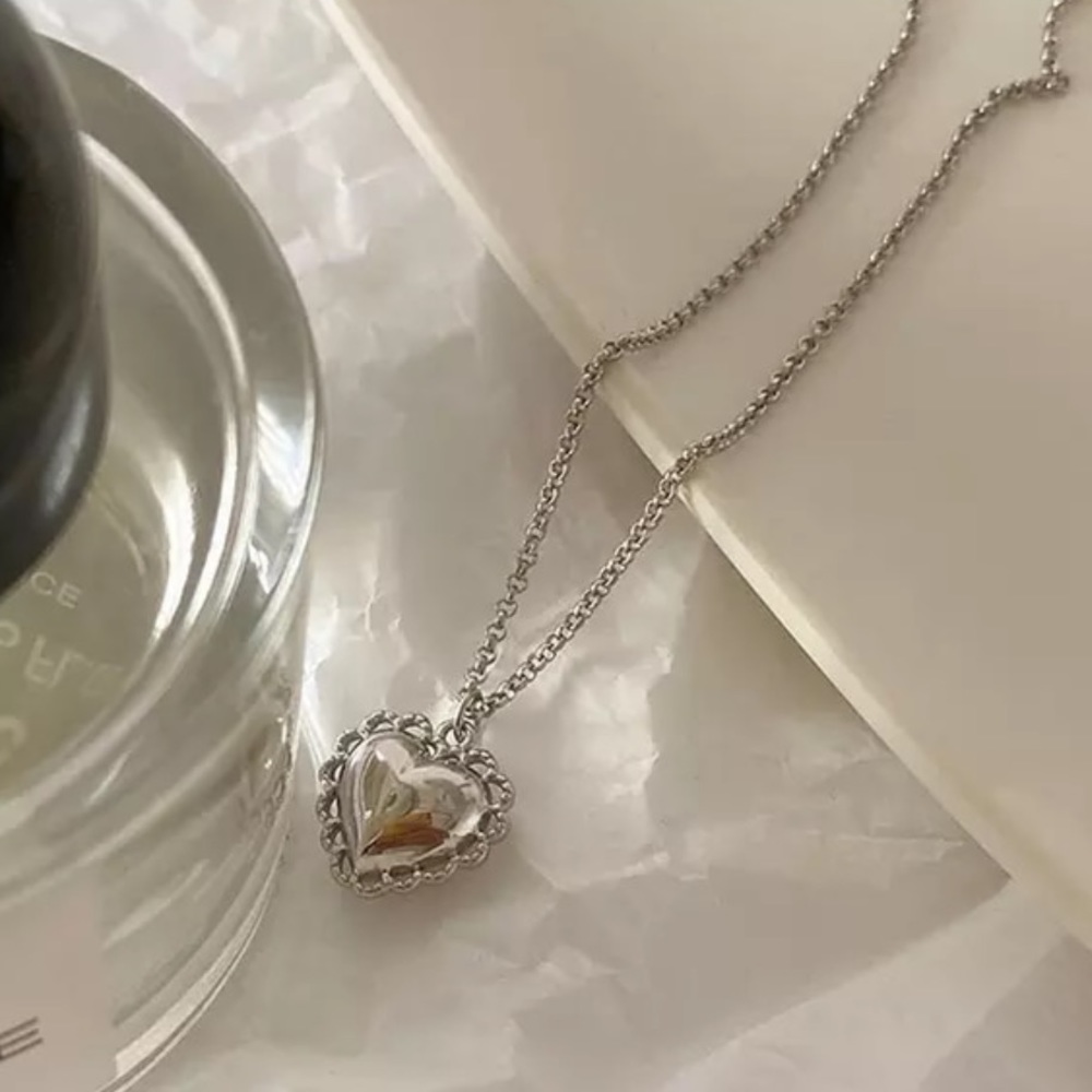 NEW 925 STERLING SILVER LACE HEART NECKLACE,NICE NECKLACE, CUTE NECKLACE - Picture 5 of 6
